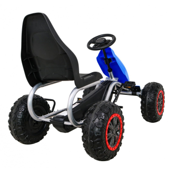 Duży Gokart Strong na pedały dla dzieci Niebieski + Obciążenie 100 kg + Koła EVA + Hamulec ręczny + Sportowy fotel